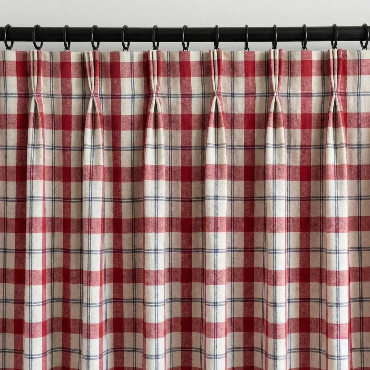 Red & Navy Plaid Linen Pinch Pleat Curtains, Farmhouse Check Drapes, Blackout or Cotton Lined, Custom Size Panel/Pair — image 9