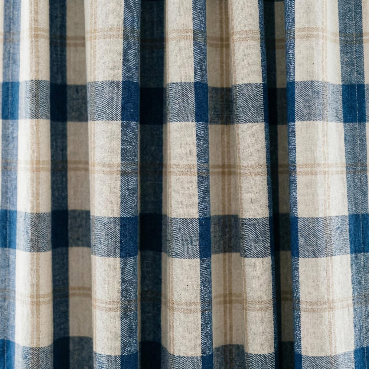 Blue & Natural Plaid Linen Pinch Pleat Curtains, Panel or Pair, Custom Sizes, Cotton Lined or 100% Blackout — image 10