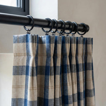 Blue & Natural Plaid Linen Pinch Pleat Curtains, Panel or Pair, Custom Sizes, Cotton Lined or 100% Blackout — image 1