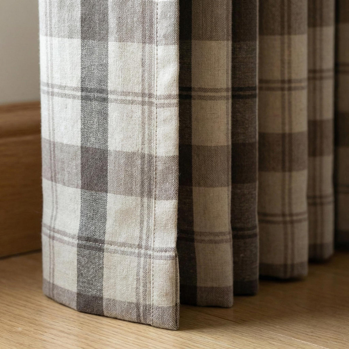 Charcoal & Natural Linen Plaid Pinch Pleat Curtains, Custom Drapes, Blackout or Cotton Lined, Single or Pair — image 2