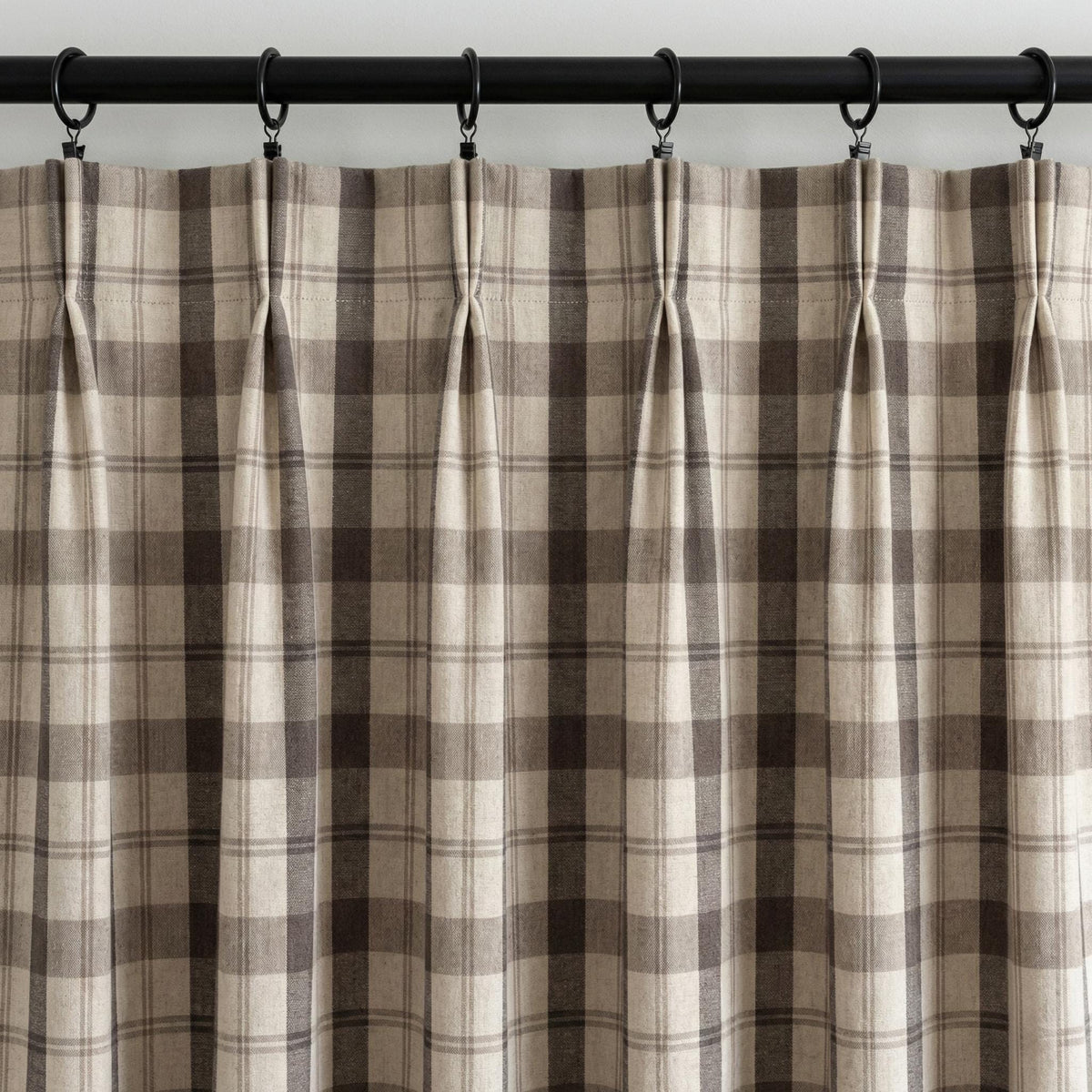 Charcoal & Natural Linen Plaid Pinch Pleat Curtains, Custom Drapes, Blackout or Cotton Lined, Single or Pair — image 5