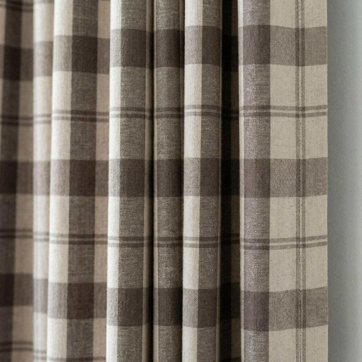 Charcoal & Natural Linen Plaid Pinch Pleat Curtains, Custom Drapes, Blackout or Cotton Lined, Single or Pair — image 4
