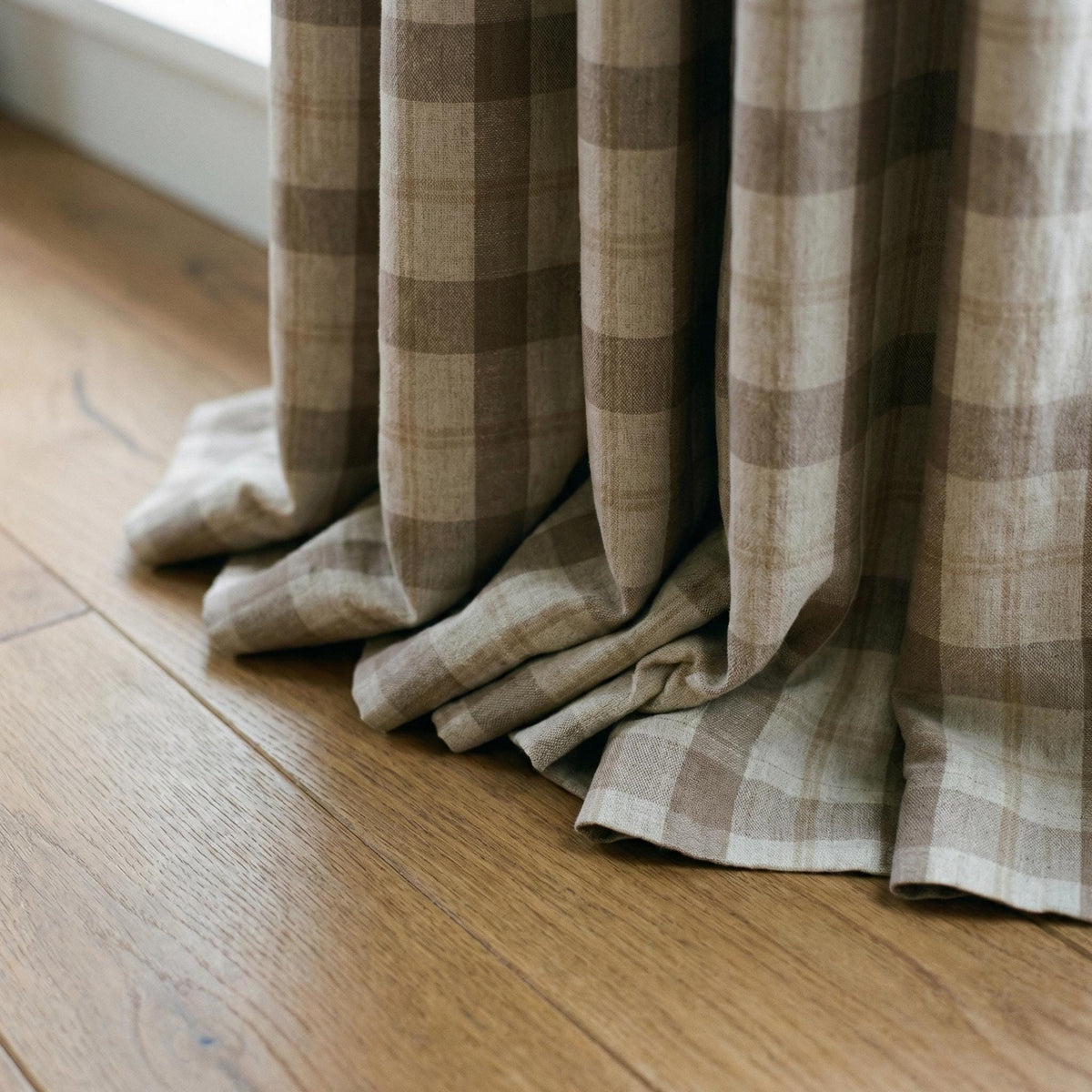 Taupe & Ivory Linen Plaid Pinch Pleat Curtains, Farmhouse Buffalo Check Drapes, Custom Sizes, Cotton or Blackout Lined — image 10