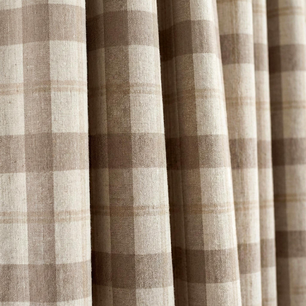 Taupe & Ivory Linen Plaid Pinch Pleat Curtains, Farmhouse Buffalo Check Drapes, Custom Sizes, Cotton or Blackout Lined — image 7