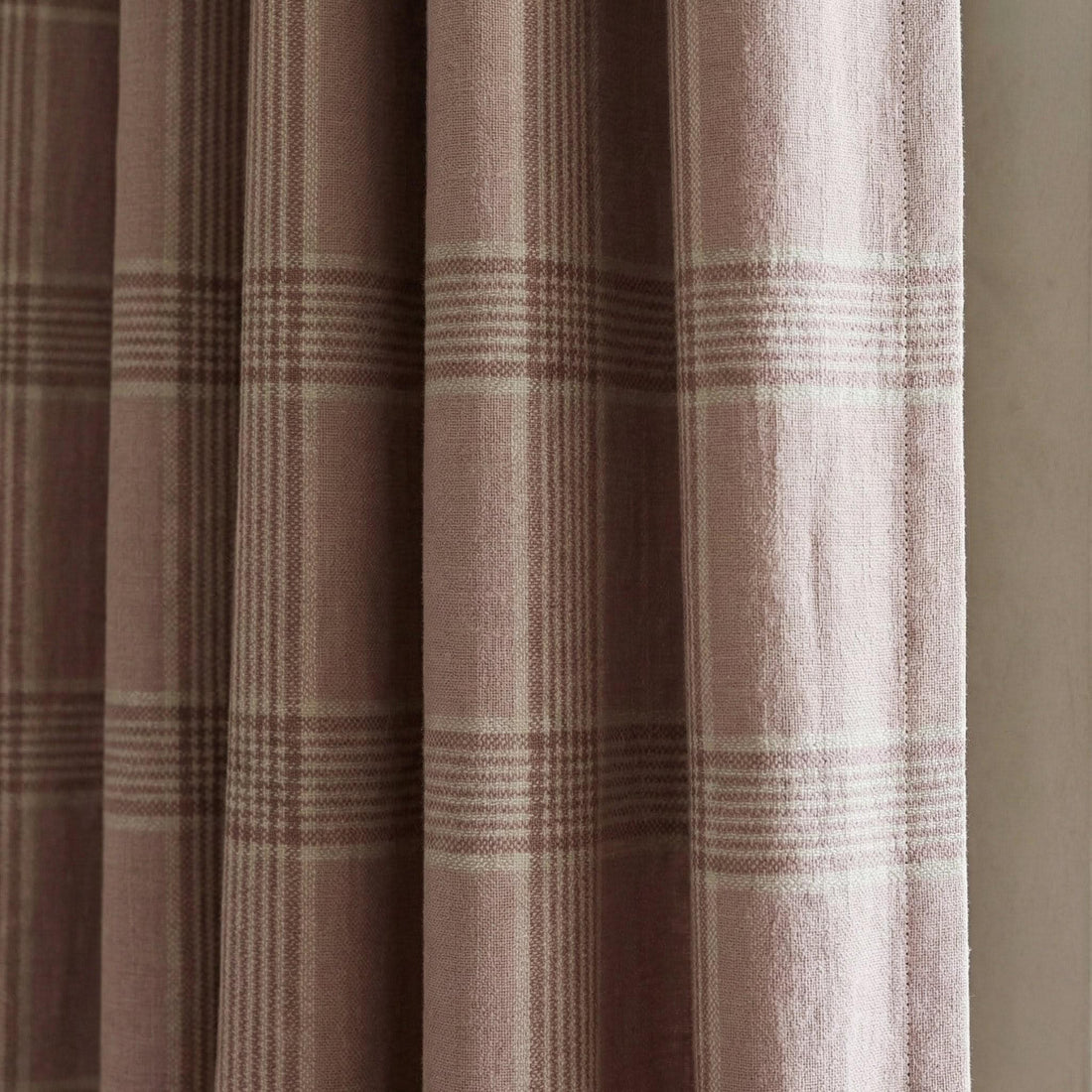 Dusty Rose Plaid Organic Linen Curtains, Custom Farmhouse Windowpane Check Drapes, Cotton Lined or Blackout, 50/100 Wide — image 1