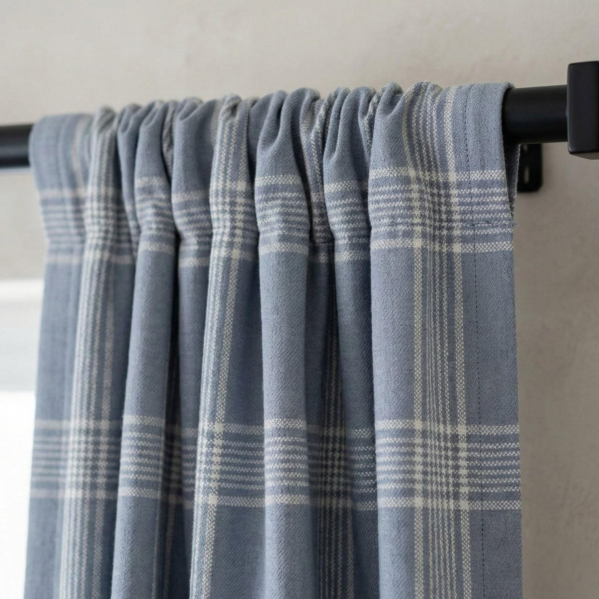 Dusty Blue Plaid Organic Linen Curtains, Farmhouse Windowpane Check Drapes, Cotton Lined or Blackout, 50/100 Wide Custom — image 8