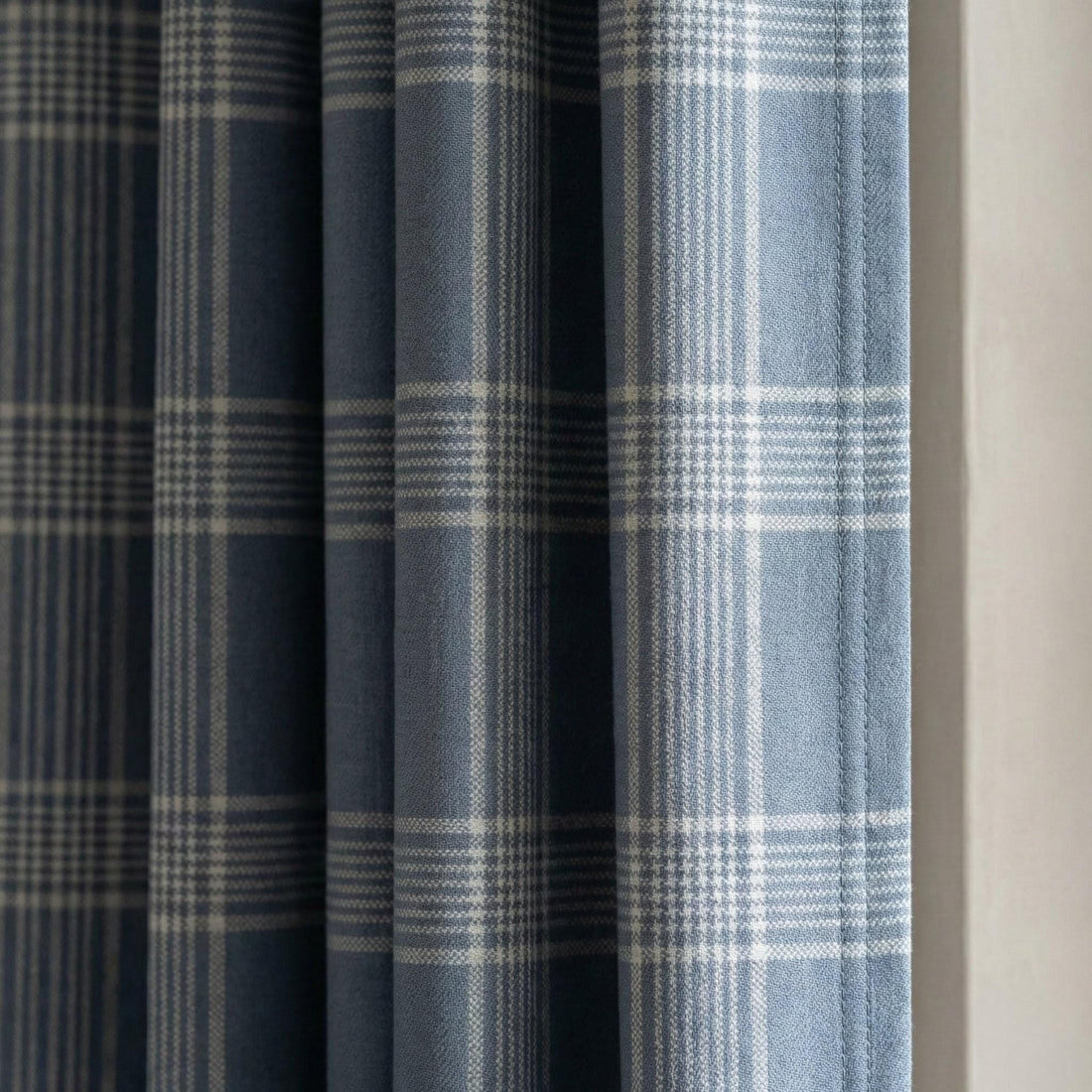 Dusty Blue Plaid Organic Linen Curtains, Farmhouse Windowpane Check Drapes, Cotton Lined or Blackout, 50/100 Wide Custom — image 1