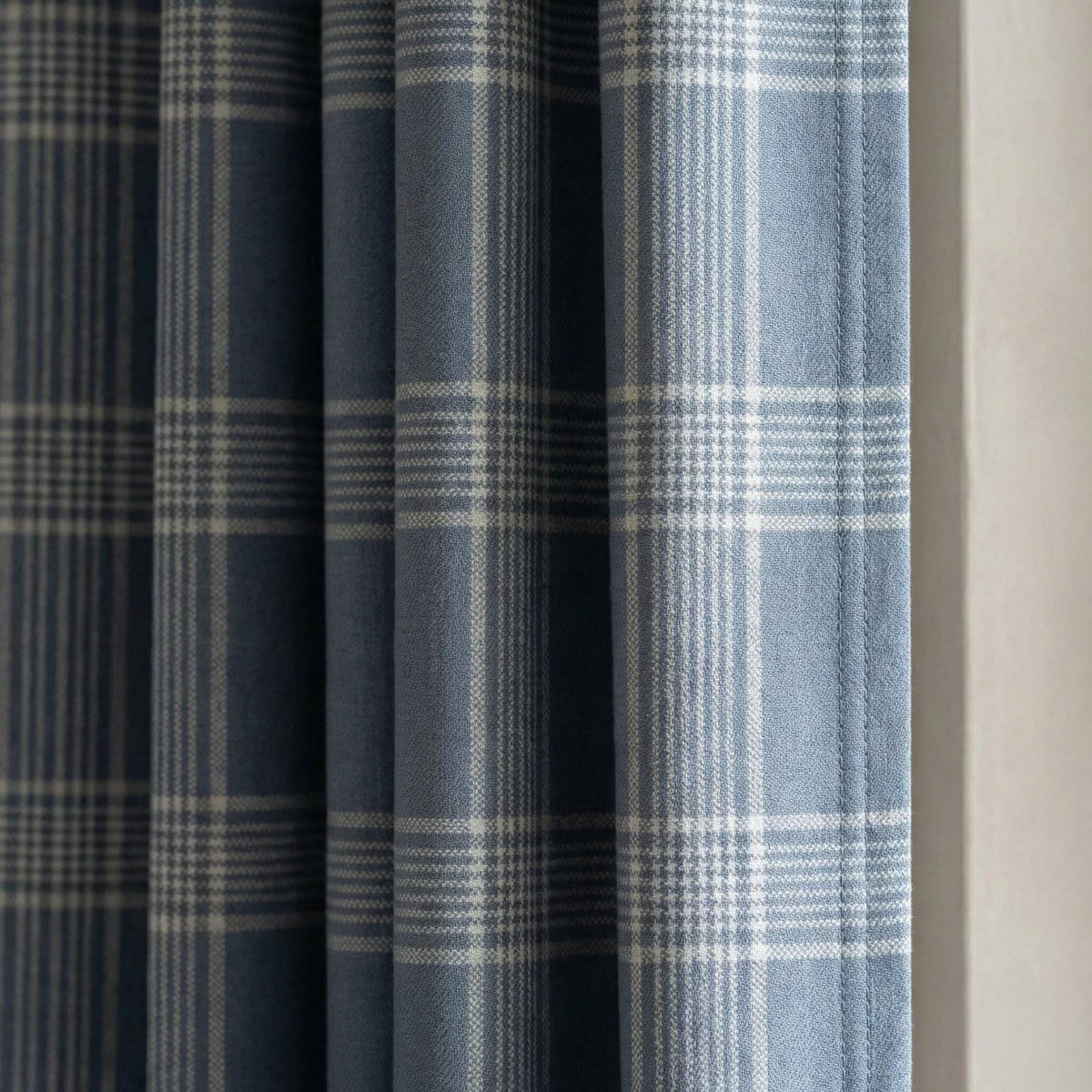 Dusty Blue Plaid Organic Linen Curtains, Farmhouse Windowpane Check Drapes, Cotton Lined or Blackout, 50/100 Wide Custom — image 1