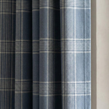 Dusty Blue Plaid Organic Linen Curtains, Farmhouse Windowpane Check Drapes, Cotton Lined or Blackout, 50/100 Wide Custom — image 1
