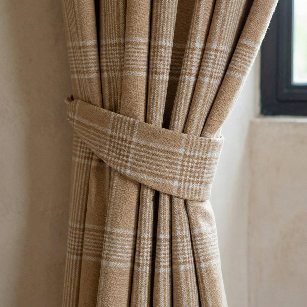 Camel Beige Plaid Organic Linen Curtains, Farmhouse Windowpane Check Drapes, Cotton Lined or Blackout, 50/100 Wide Custom — image 5