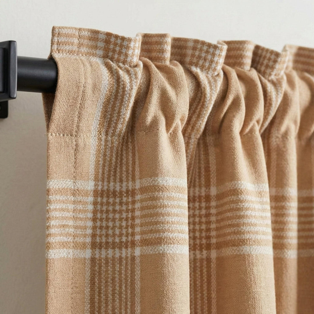 Camel Beige Plaid Organic Linen Curtains, Farmhouse Windowpane Check Drapes, Cotton Lined or Blackout, 50/100 Wide Custom — image 1
