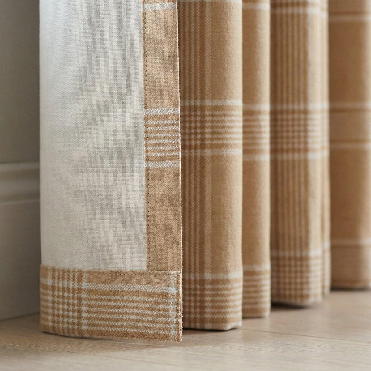 Camel Beige Plaid Organic Linen Curtains, Farmhouse Windowpane Check Drapes, Cotton Lined or Blackout, 50/100 Wide Custom — image 7