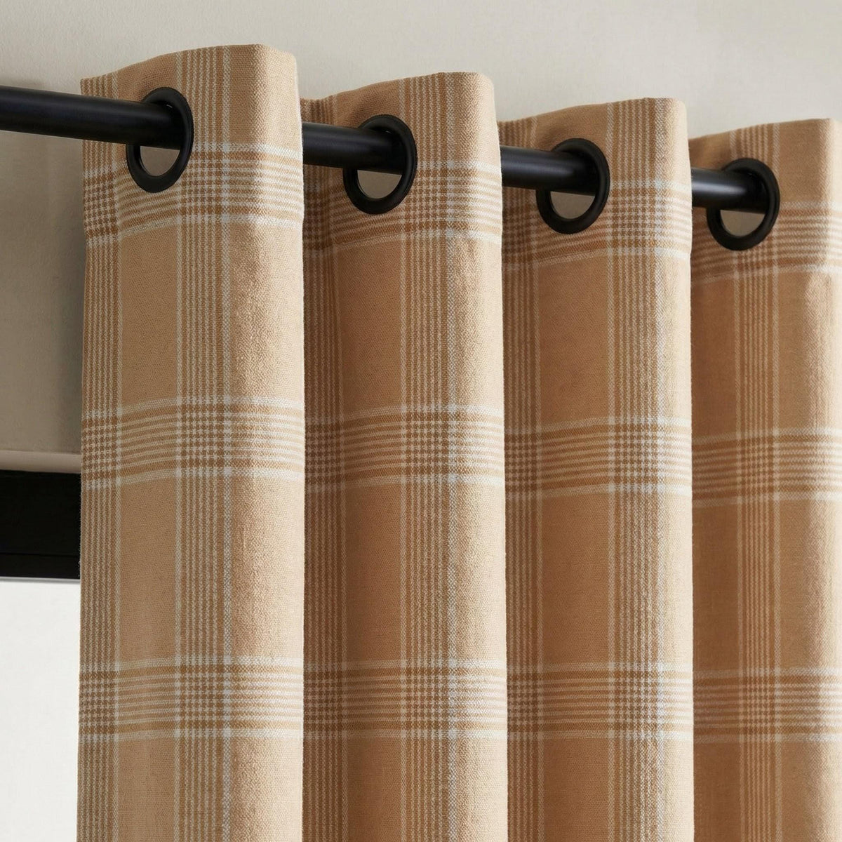 Camel Beige Plaid Organic Linen Curtains, Farmhouse Windowpane Check Drapes, Cotton Lined or Blackout, 50/100 Wide Custom — image 3