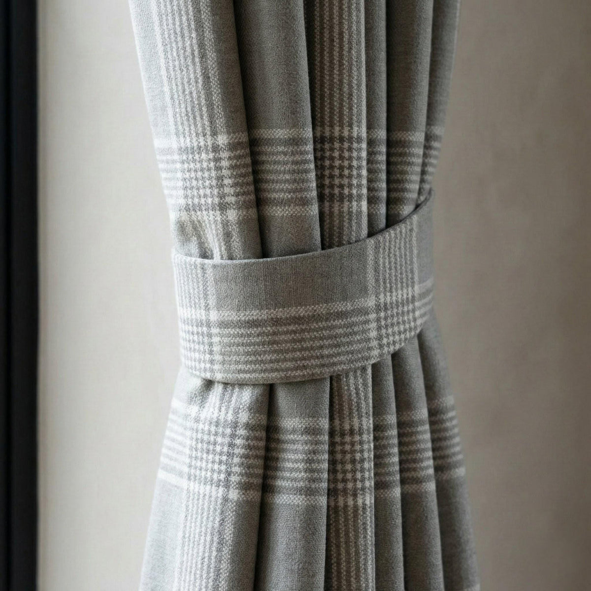 Light Grey Plaid Organic Linen Curtains, Farmhouse Windowpane Check Drapes, Cotton Lined or Blackout, 50/100 Wide Custom — image 4