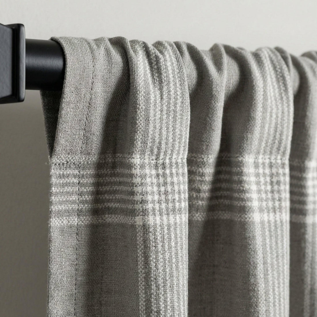 Light Grey Plaid Organic Linen Curtains, Farmhouse Windowpane Check Drapes, Cotton Lined or Blackout, 50/100 Wide Custom — image 1