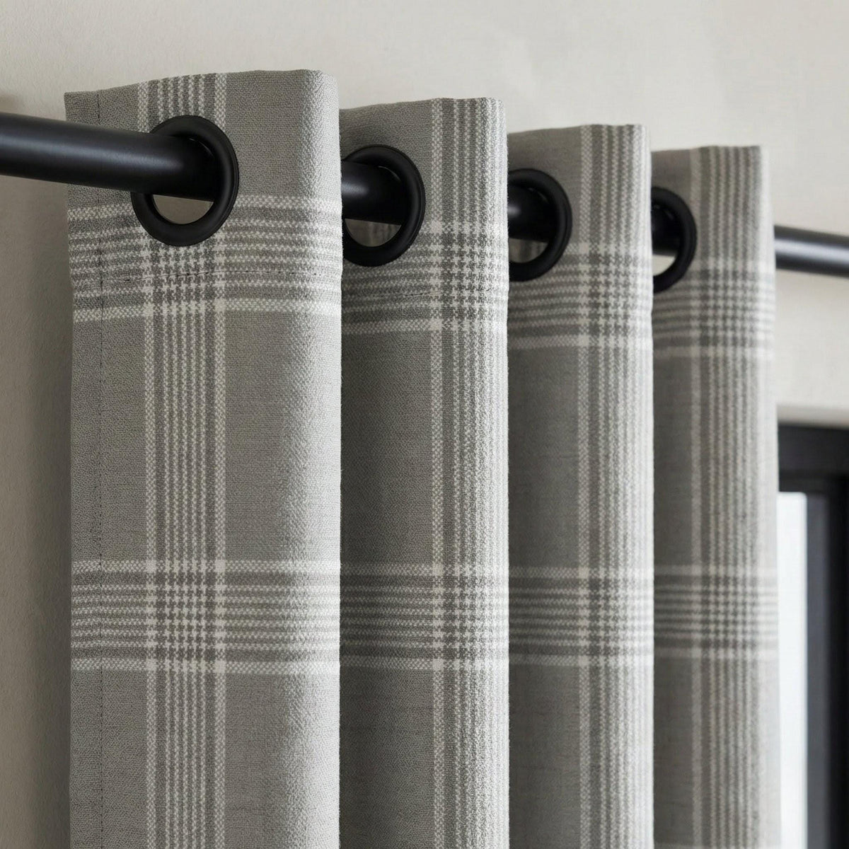 Light Grey Plaid Organic Linen Curtains, Farmhouse Windowpane Check Drapes, Cotton Lined or Blackout, 50/100 Wide Custom — image 3