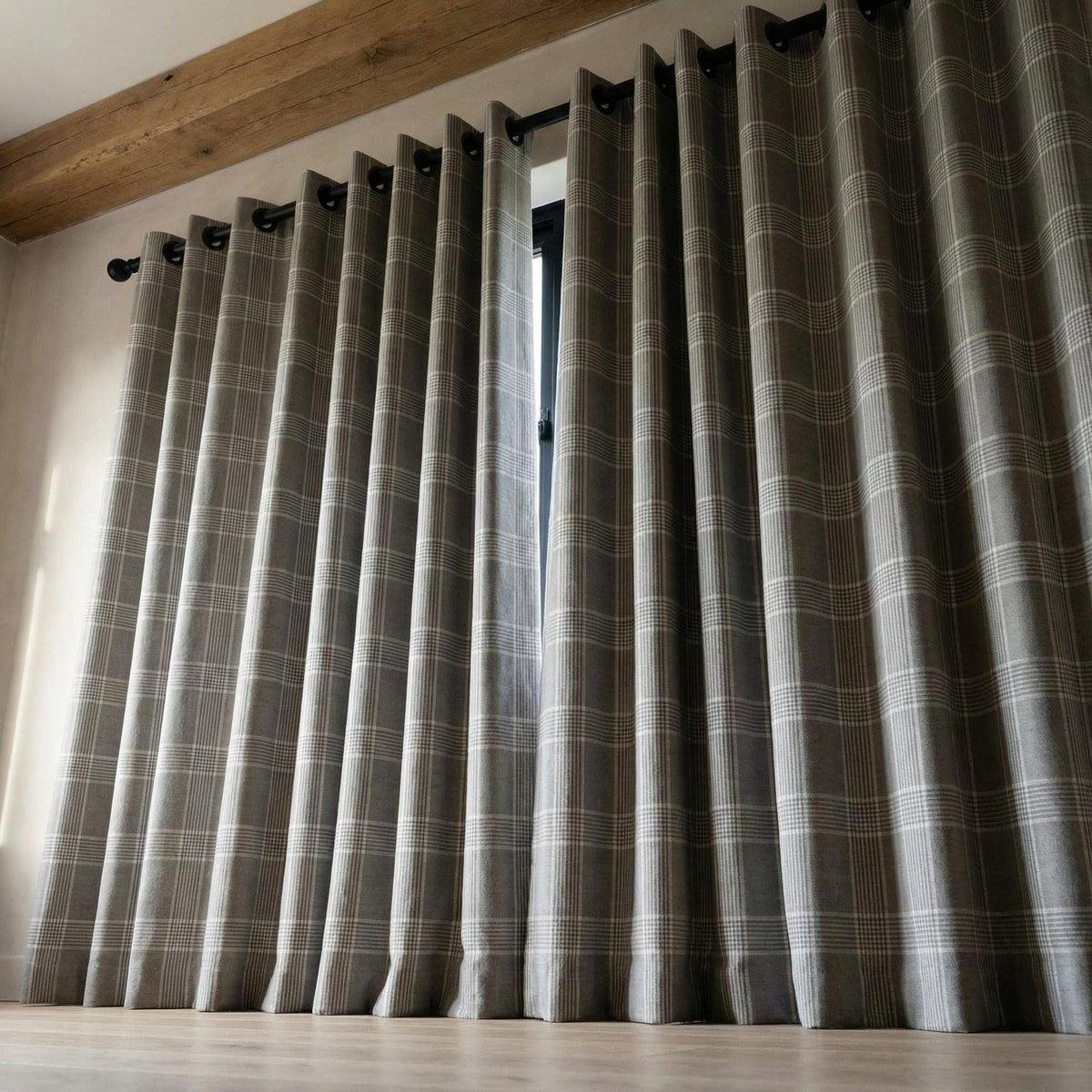 Light Grey Plaid Organic Linen Curtains, Farmhouse Windowpane Check Drapes, Cotton Lined or Blackout, 50/100 Wide Custom — image 7
