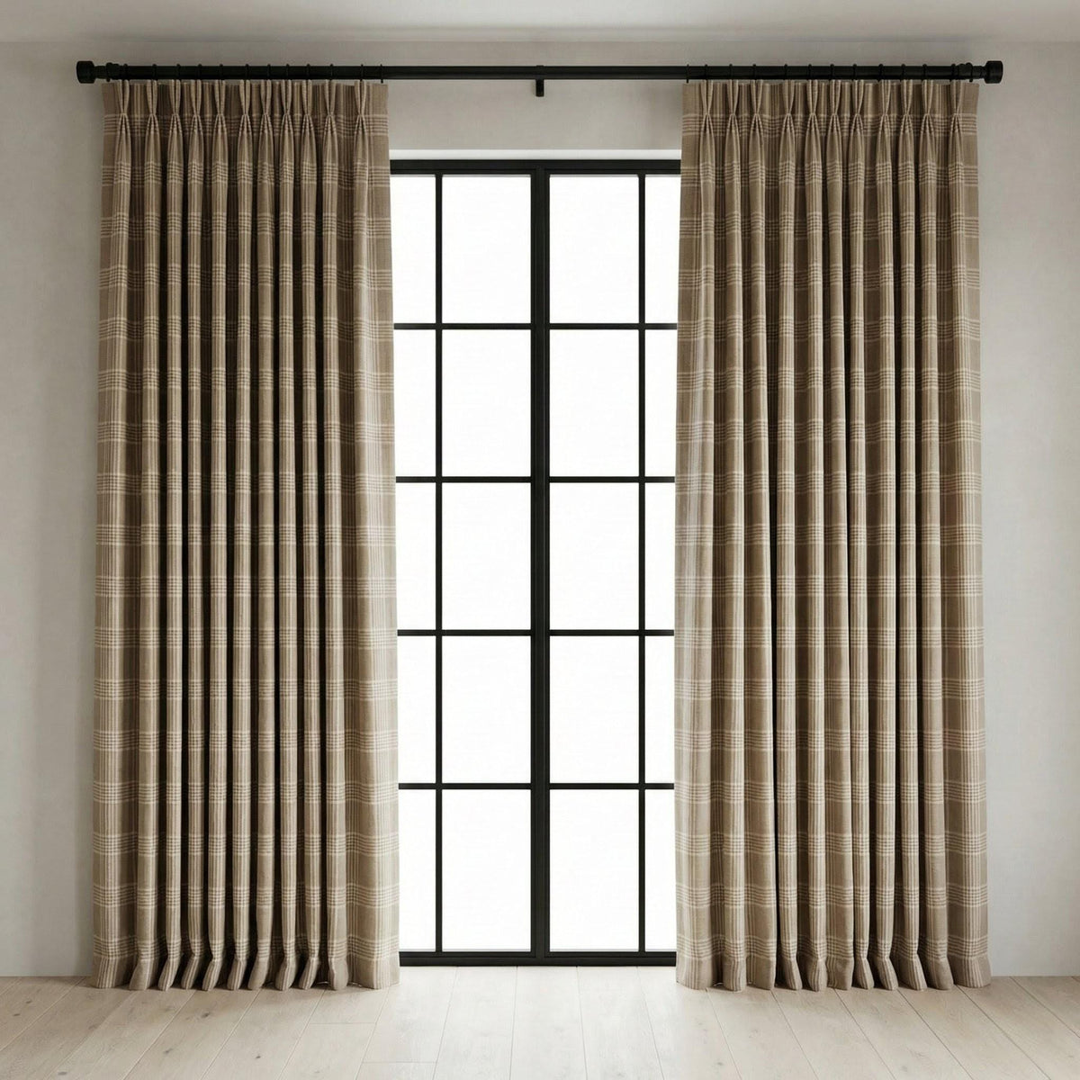 Taupe Greige Plaid Organic Linen Curtains, Neutral Farmhouse Windowpane Check Drapes, Cotton Lined or Blackout, 50/100 Wide — image 7