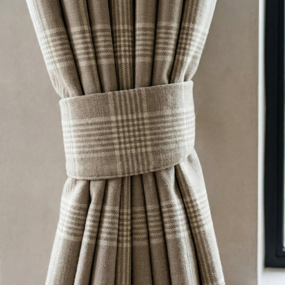 Taupe Greige Plaid Organic Linen Curtains, Neutral Farmhouse Windowpane Check Drapes, Cotton Lined or Blackout, 50/100 Wide — image 3
