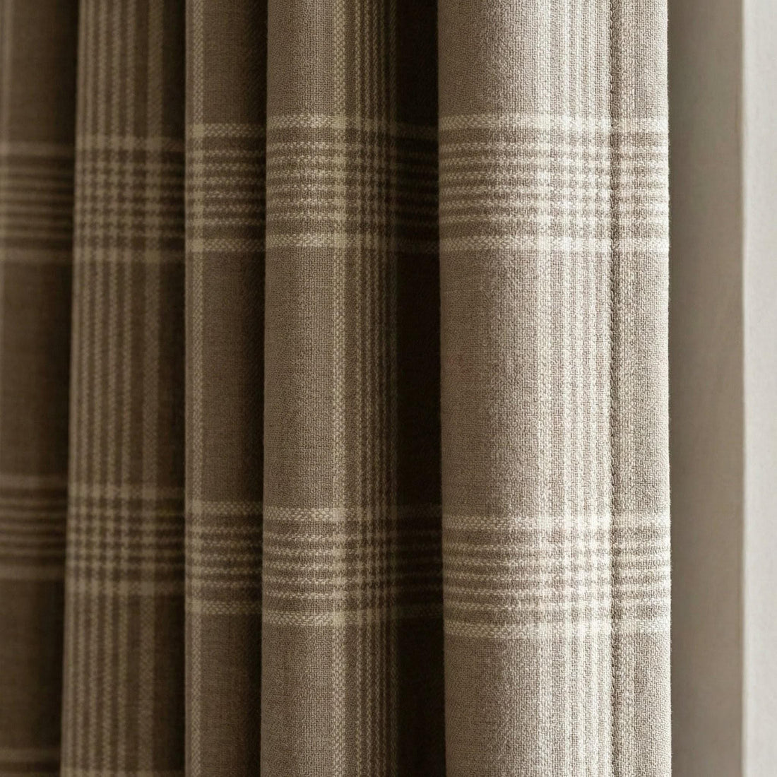 Taupe Greige Plaid Organic Linen Curtains, Neutral Farmhouse Windowpane Check Drapes, Cotton Lined or Blackout, 50/100 Wide — image 1