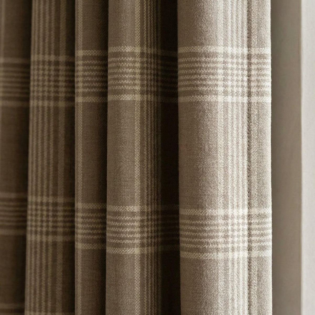 Taupe Greige Plaid Organic Linen Curtains, Neutral Farmhouse Windowpane Check Drapes, Cotton Lined or Blackout, 50/100 Wide — image 1