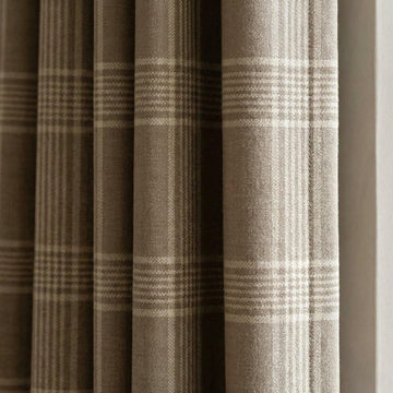 Taupe Greige Plaid Organic Linen Curtains, Neutral Farmhouse Windowpane Check Drapes, Cotton Lined or Blackout, 50/100 Wide — image 1