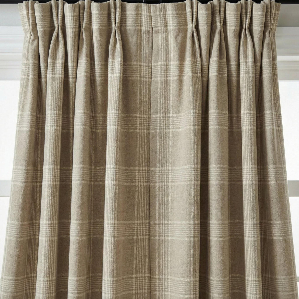 Taupe Greige Plaid Organic Linen Curtains, Neutral Farmhouse Windowpane Check Drapes, Cotton Lined or Blackout, 50/100 Wide — image 9