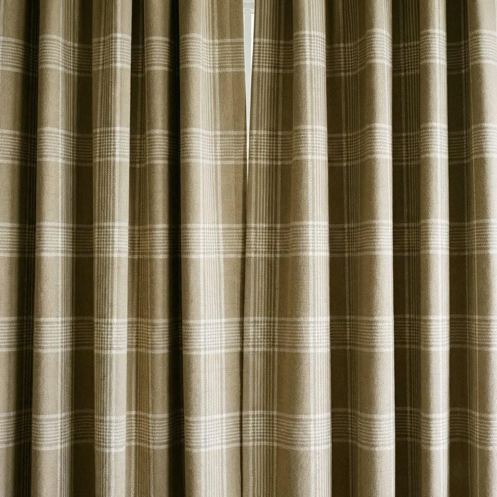 Organic Linen Plaid Curtains, Sand Beige & Cream Check, Custom Size, Cotton Lined or Blackout, 50”/100” Wide — image 8
