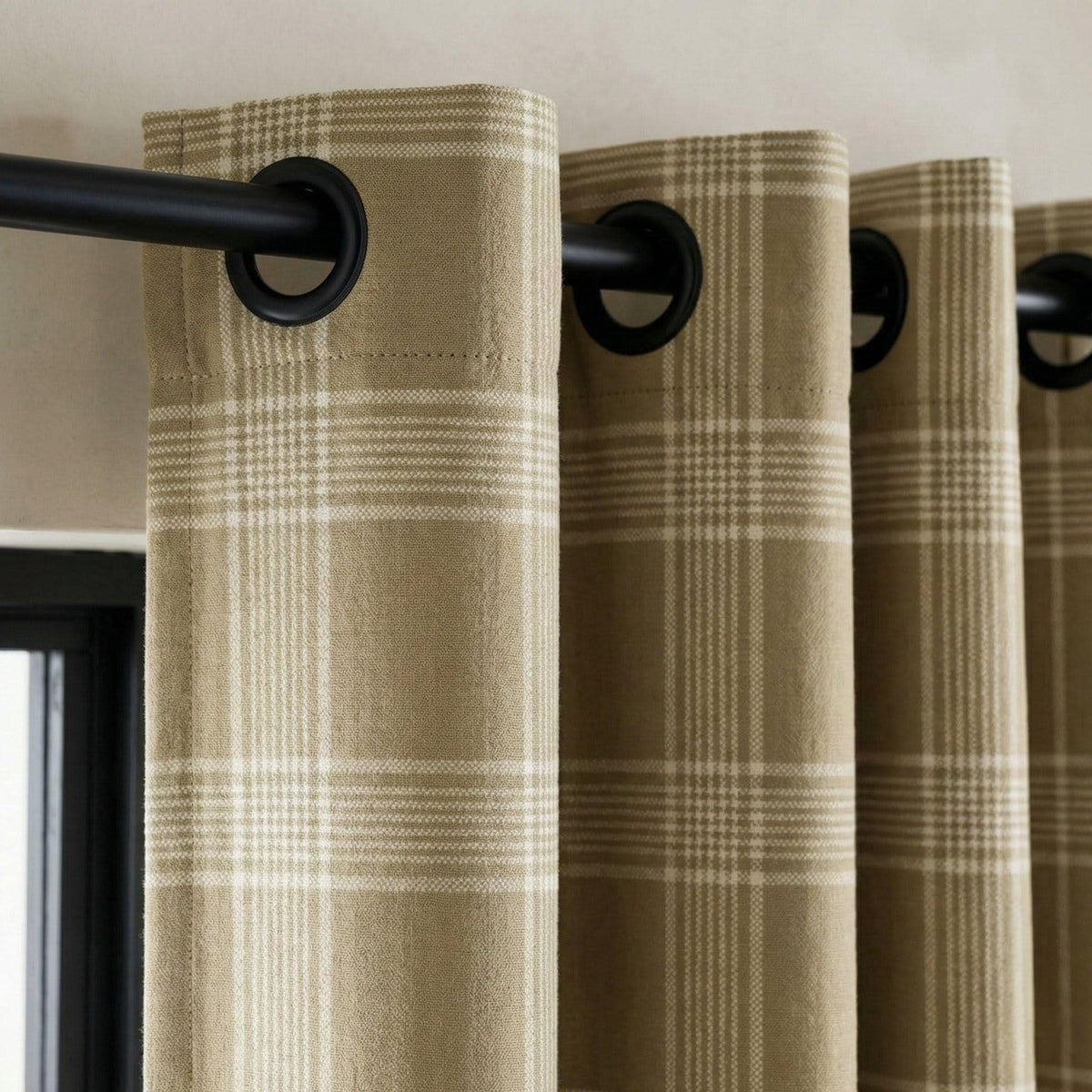 Organic Linen Plaid Curtains, Sand Beige & Cream Check, Custom Size, Cotton Lined or Blackout, 50”/100” Wide — image 1
