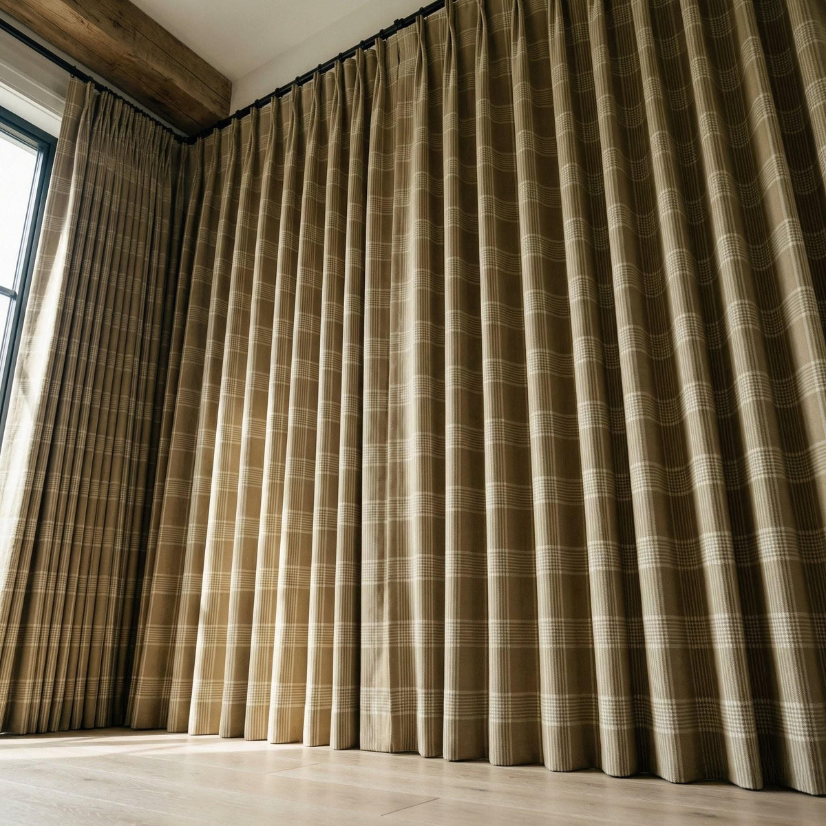 Organic Linen Plaid Curtains, Sand Beige & Cream Check, Custom Size, Cotton Lined or Blackout, 50”/100” Wide — image 4