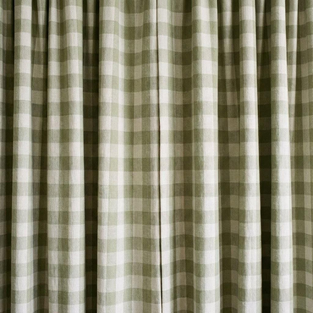 Organic Linen Gingham Curtains, Sage Green & Cream Buffalo Check, Custom Size, Cotton Lined or Blackout, 50”/100” Wide — image 9