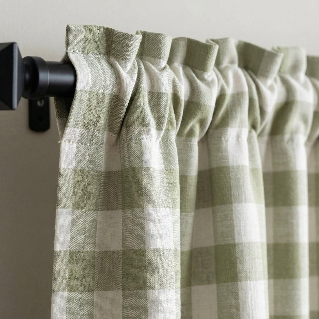Organic Linen Gingham Curtains, Sage Green & Cream Buffalo Check, Custom Size, Cotton Lined or Blackout, 50”/100” Wide — image 1