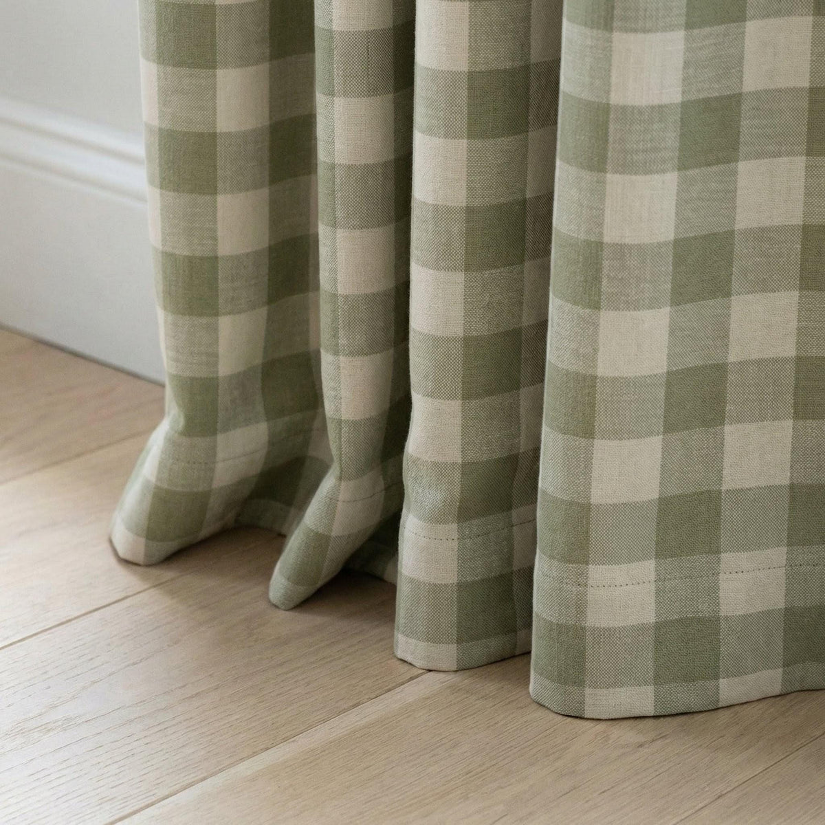 Organic Linen Gingham Curtains, Sage Green & Cream Buffalo Check, Custom Size, Cotton Lined or Blackout, 50”/100” Wide — image 8
