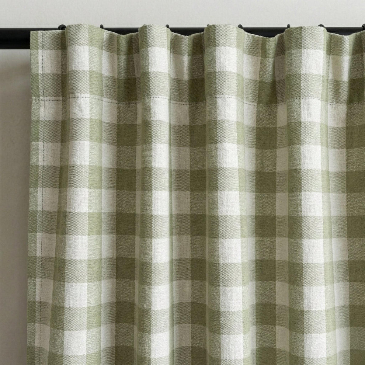Organic Linen Gingham Curtains, Sage Green & Cream Buffalo Check, Custom Size, Cotton Lined or Blackout, 50”/100” Wide — image 10