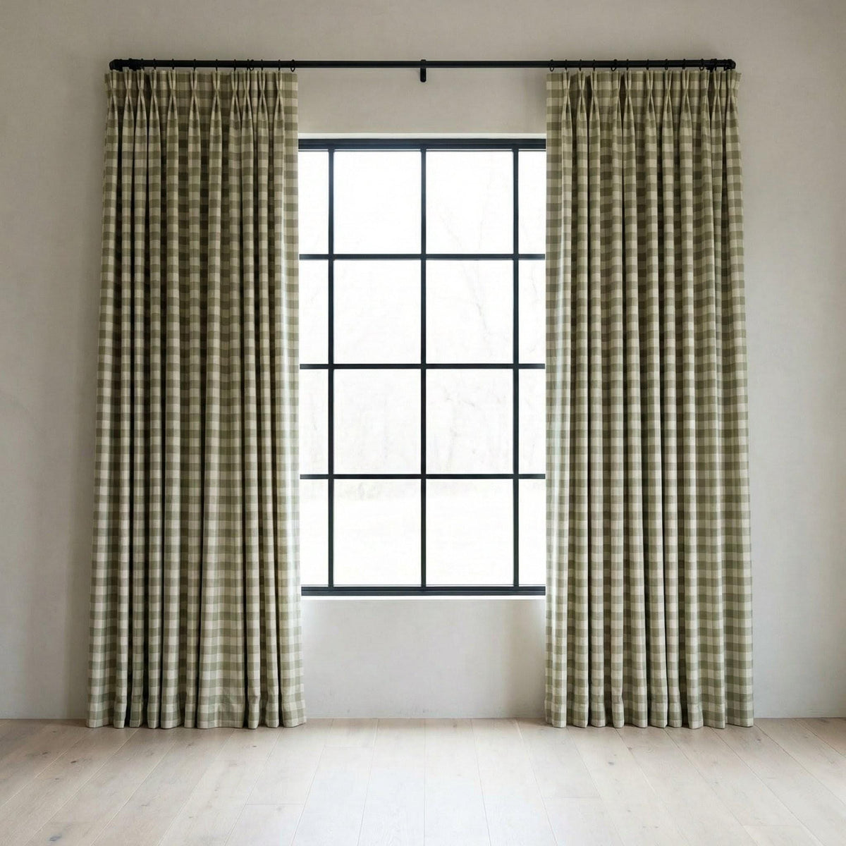 Organic Linen Gingham Curtains, Sage Green & Cream Buffalo Check, Custom Size, Cotton Lined or Blackout, 50”/100” Wide — image 3