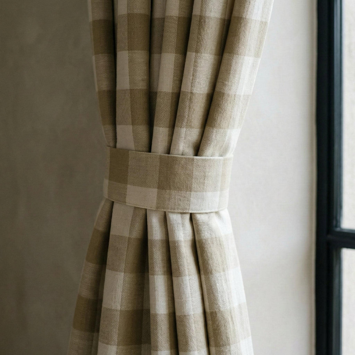 Organic Linen Buffalo Check Curtains, Beige Taupe & Cream Gingham, Custom Size, Cotton Lined or Blackout, 50”/100” Wide — image 6
