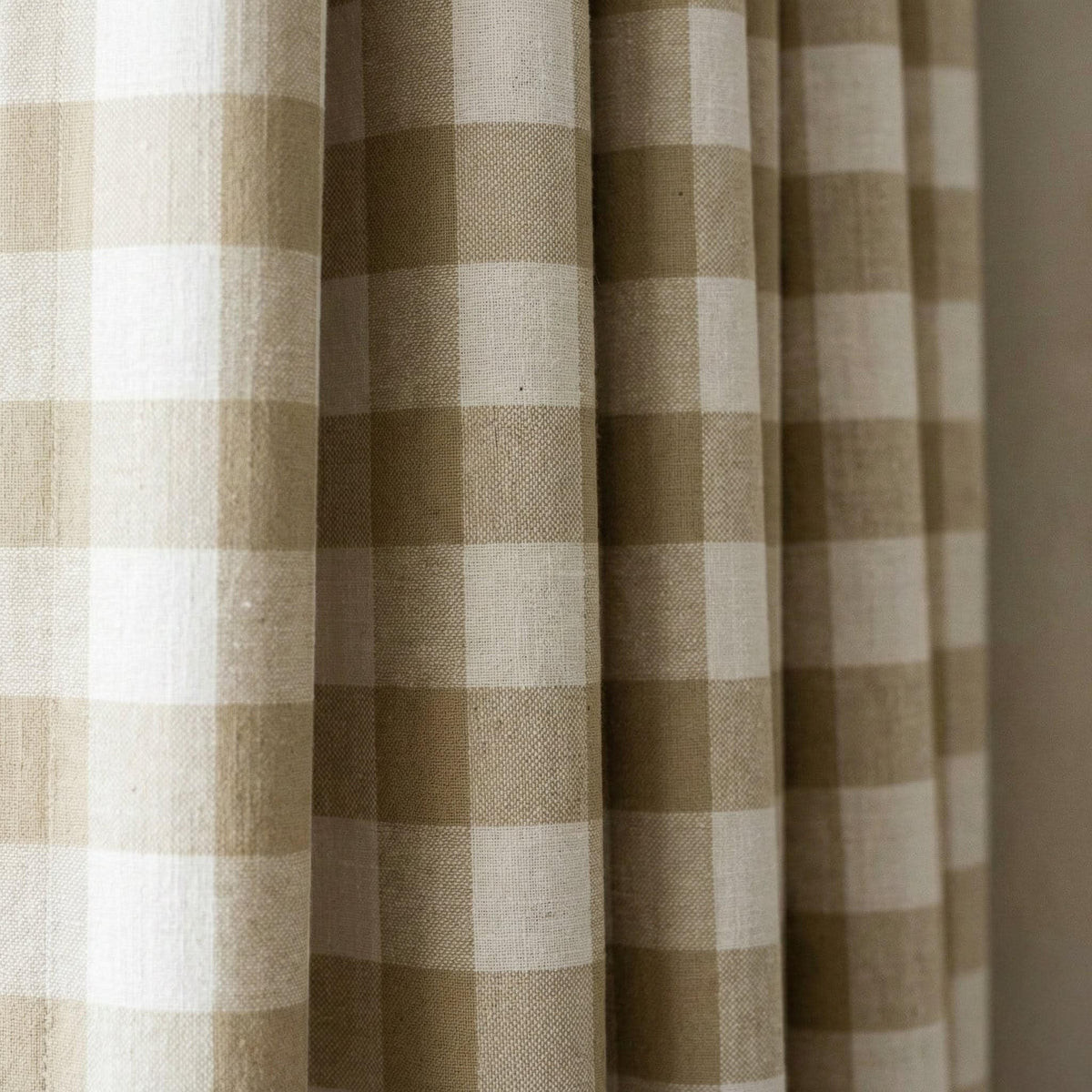 Organic Linen Buffalo Check Curtains, Beige Taupe & Cream Gingham, Custom Size, Cotton Lined or Blackout, 50”/100” Wide — image 1