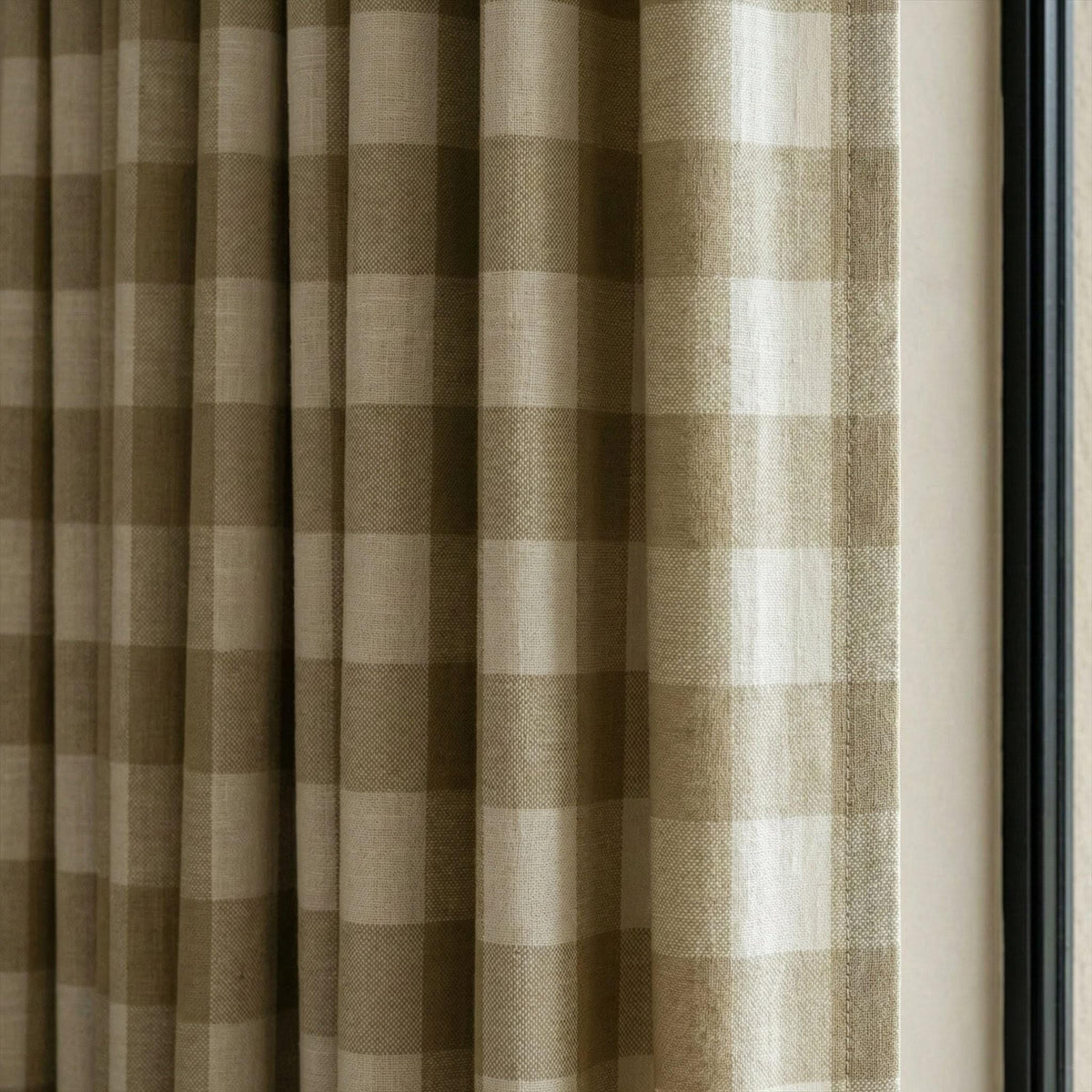 Organic Linen Buffalo Check Curtains, Beige Taupe & Cream Gingham, Custom Size, Cotton Lined or Blackout, 50”/100” Wide — image 4