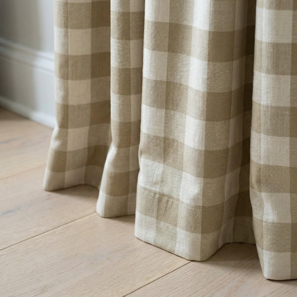 Organic Linen Buffalo Check Curtains, Beige Taupe & Cream Gingham, Custom Size, Cotton Lined or Blackout, 50”/100” Wide — image 7