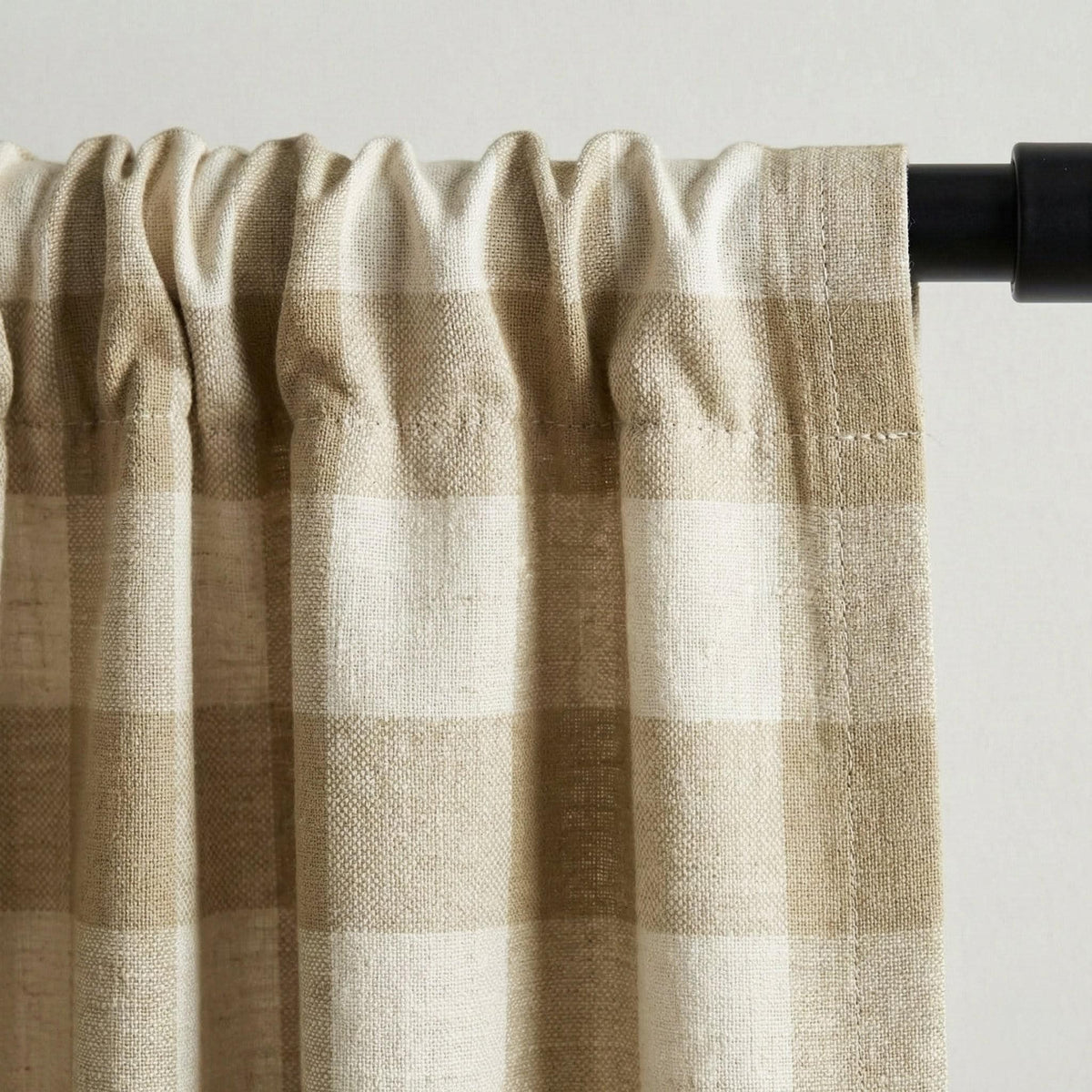 Organic Linen Buffalo Check Curtains, Beige Taupe & Cream Gingham, Custom Size, Cotton Lined or Blackout, 50”/100” Wide — image 5