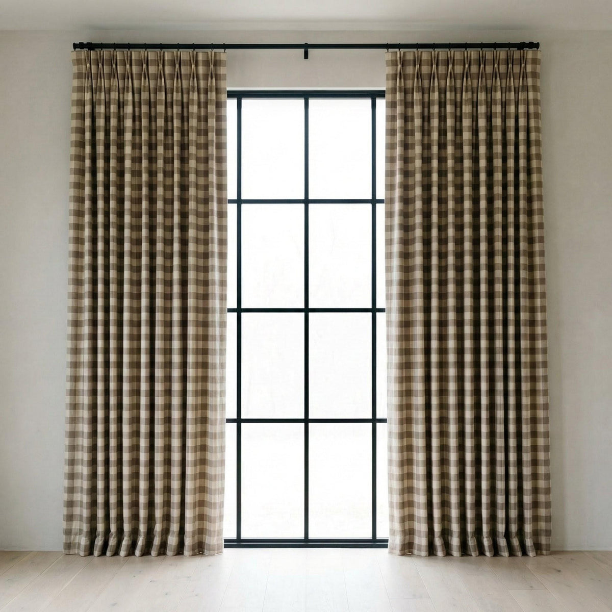 Organic Linen Gingham Curtains, Beige & Ivory Buffalo Check Farmhouse Drapes, Custom Sizes, Cotton Lined or Blackout, Rod Pocket/Grommet — image 5