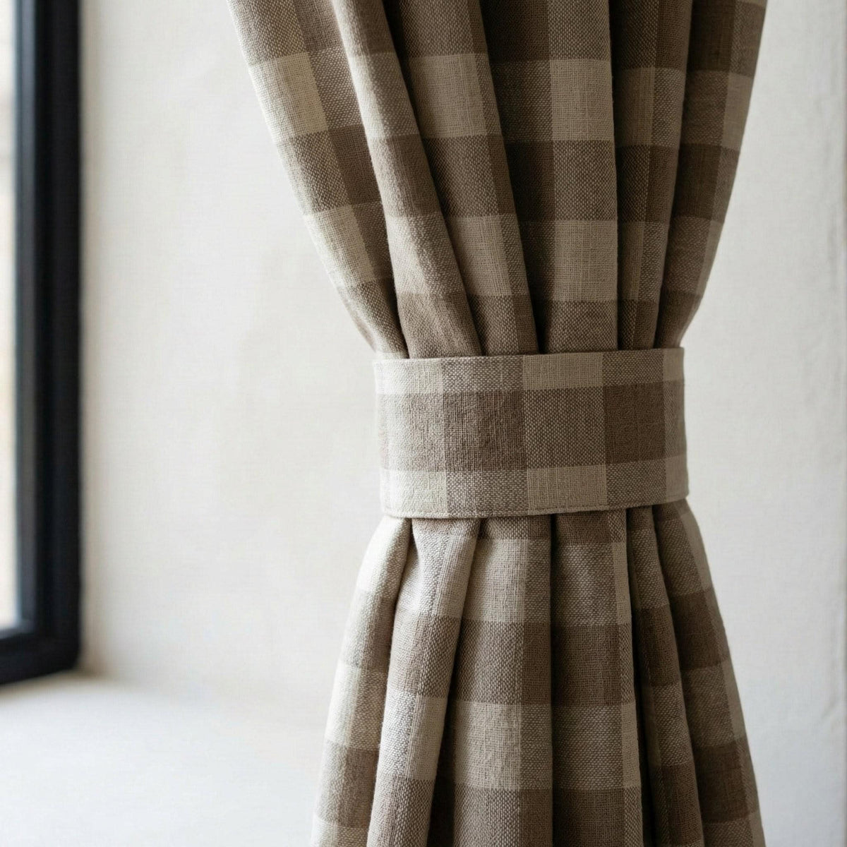 Organic Linen Gingham Curtains, Beige & Ivory Buffalo Check Farmhouse Drapes, Custom Sizes, Cotton Lined or Blackout, Rod Pocket/Grommet — image 3