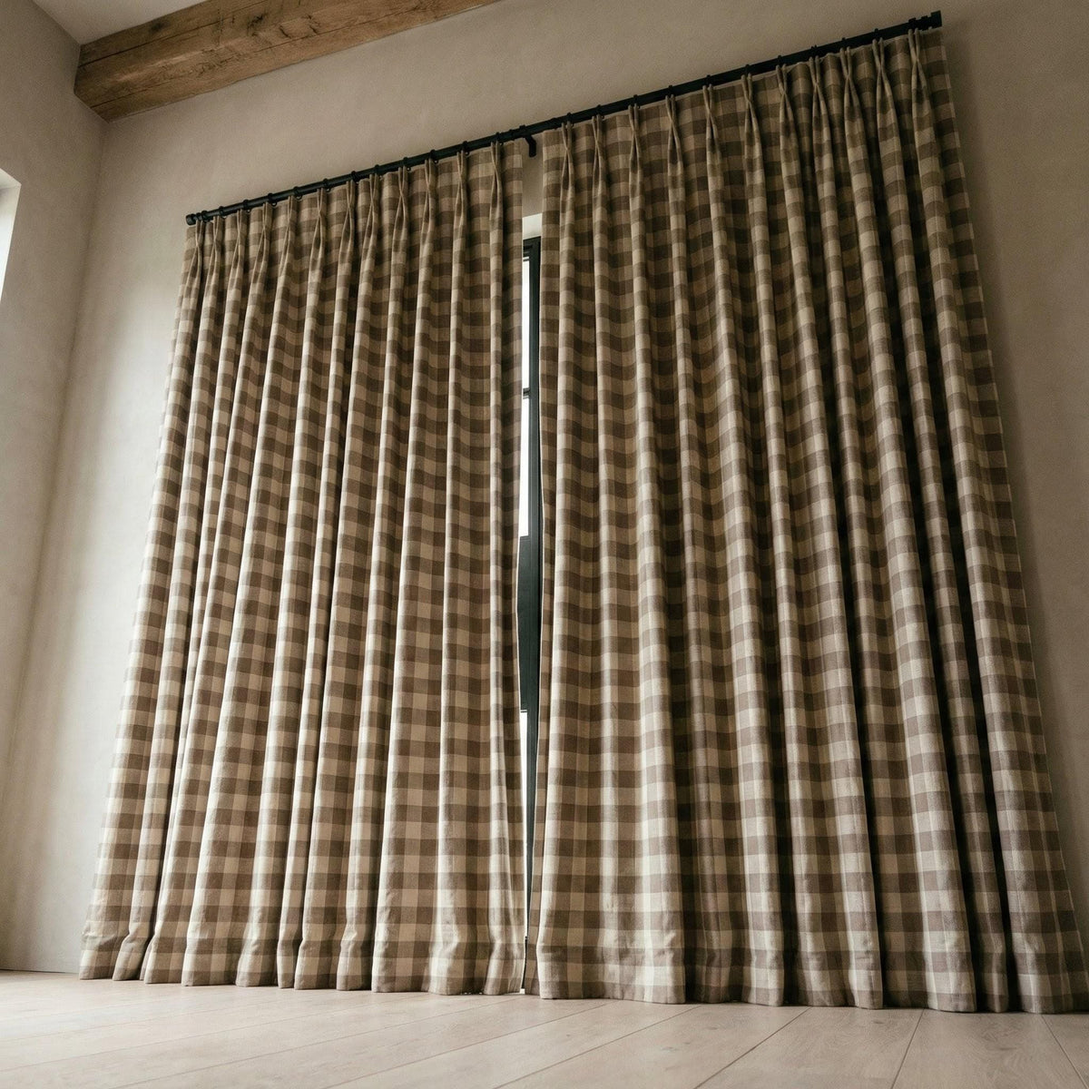 Organic Linen Gingham Curtains, Beige & Ivory Buffalo Check Farmhouse Drapes, Custom Sizes, Cotton Lined or Blackout, Rod Pocket/Grommet — image 8