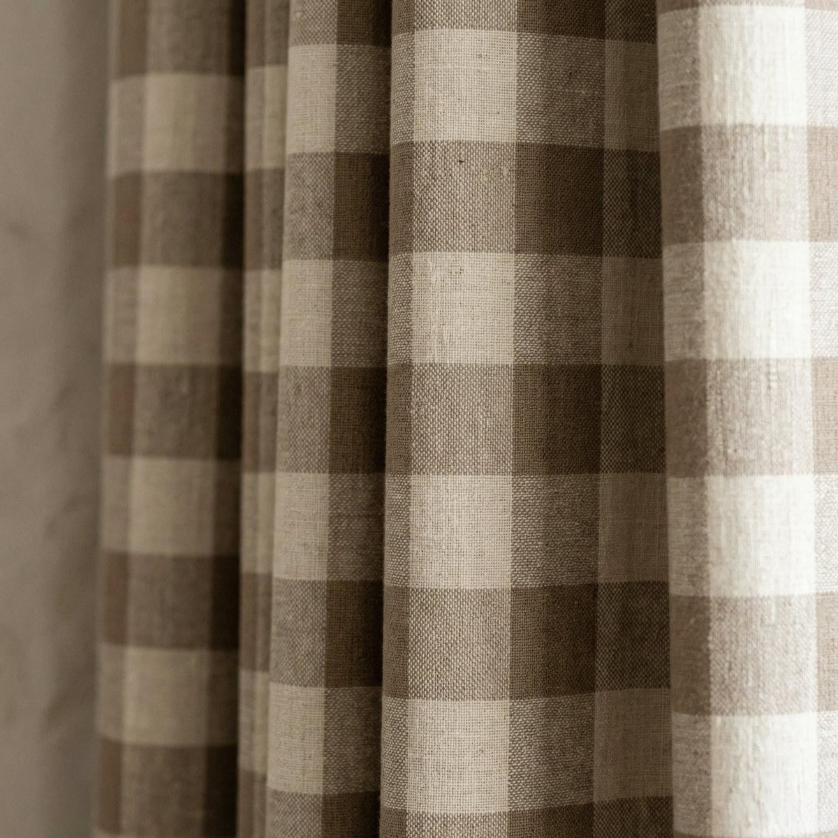 Organic Linen Gingham Curtains, Beige & Ivory Buffalo Check Farmhouse Drapes, Custom Sizes, Cotton Lined or Blackout, Rod Pocket/Grommet — image 2
