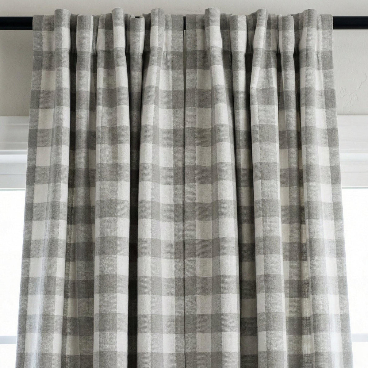 Organic Linen Gingham Curtains, Grey & White Buffalo Check Farmhouse Drapes, Custom, Cotton Lined or Blackout, 4 Headers — image 9