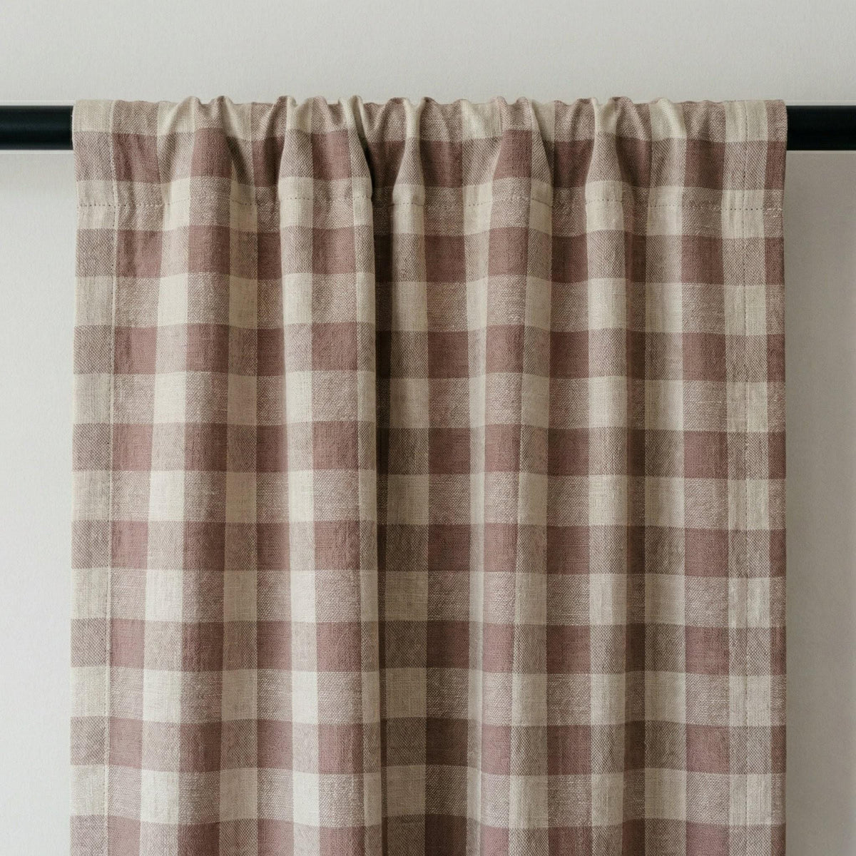 Organic Linen Gingham Curtains, Mauve Taupe & Ivory Buffalo Check Farmhouse Drapes, Custom, Cotton Lined/Blackout, 4 Headers — image 5