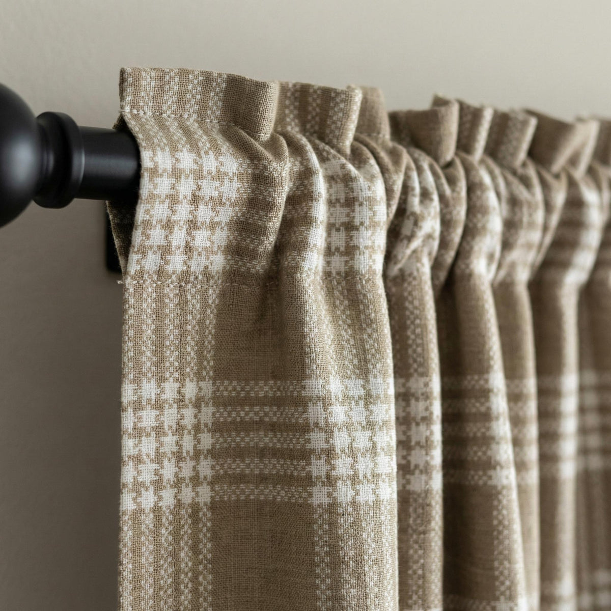Organic Linen Plaid Curtain, Khaki Ivory Tartan, Farmhouse Style — image 3