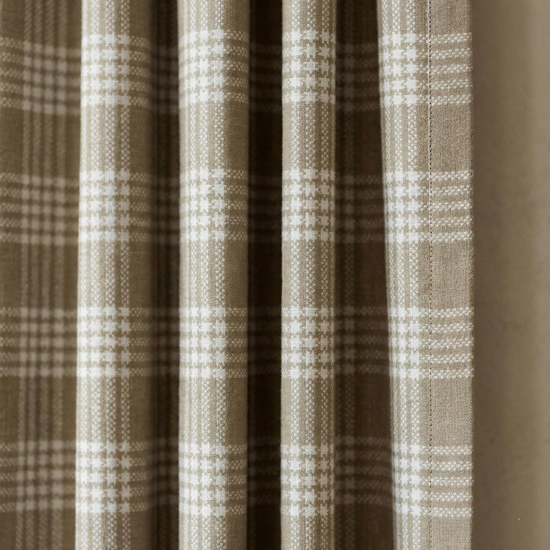 Organic Linen Plaid Curtain, Khaki Ivory Tartan, Farmhouse Style — image 1