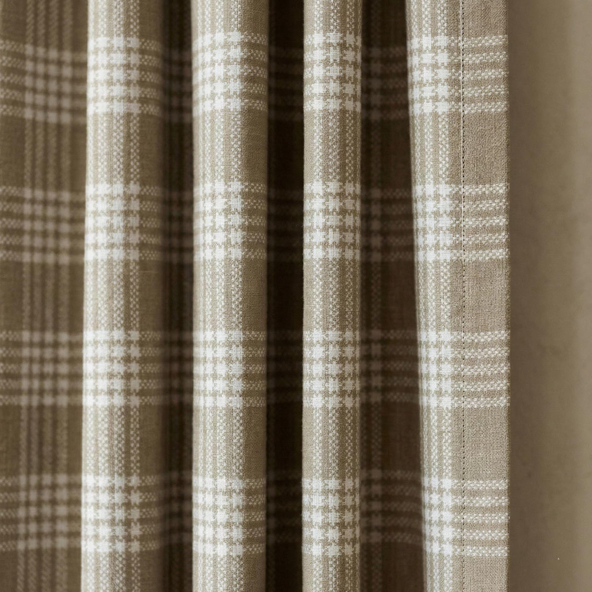 Organic Linen Plaid Curtain, Khaki Ivory Tartan, Farmhouse Style — image 1