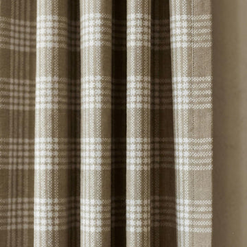 Organic Linen Plaid Curtain, Khaki Ivory Tartan, Farmhouse Style — image 1